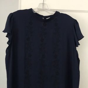 New LOFT blouse XL embroidered navy
